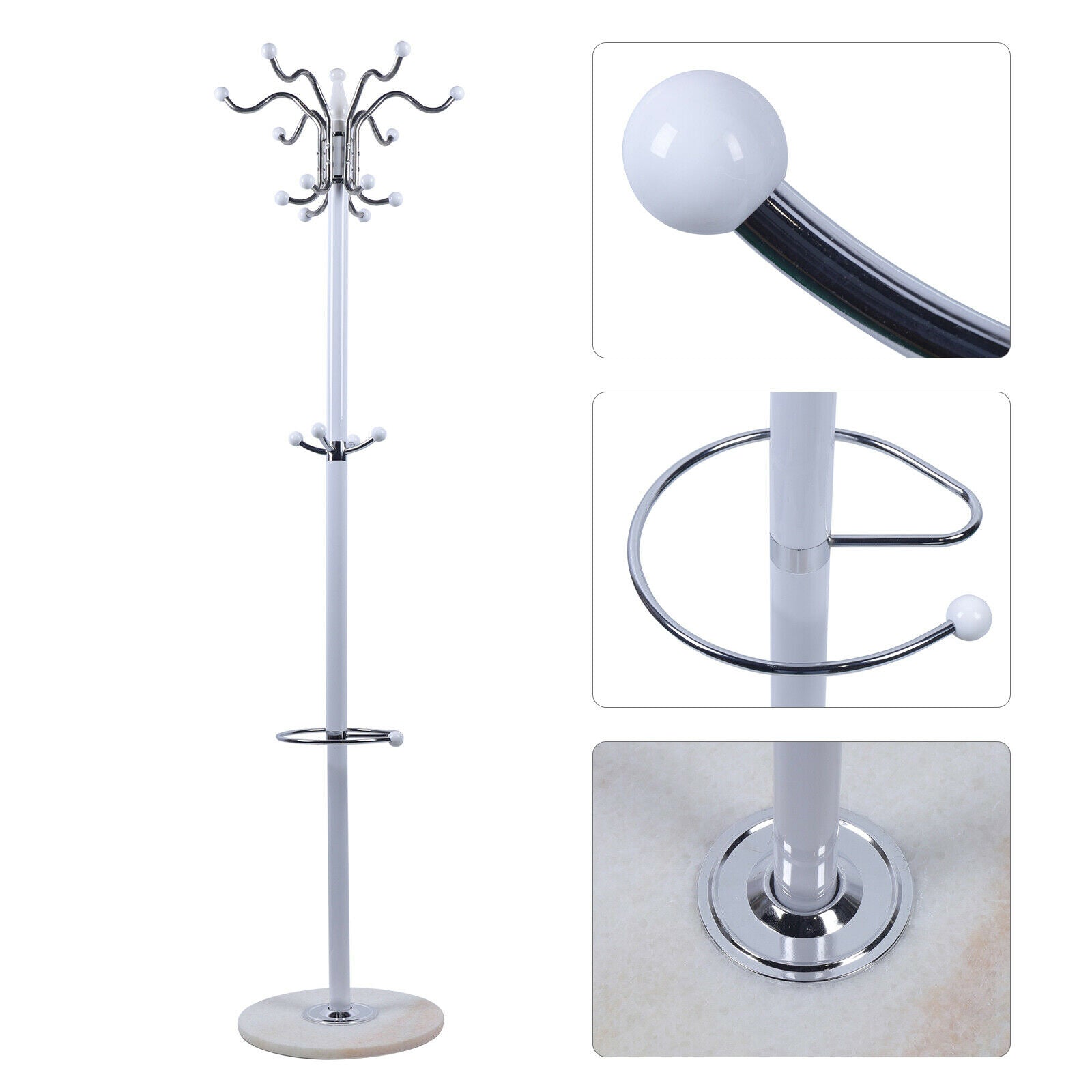 White Marble Metal Coat Rack with 16 Hooks F276858