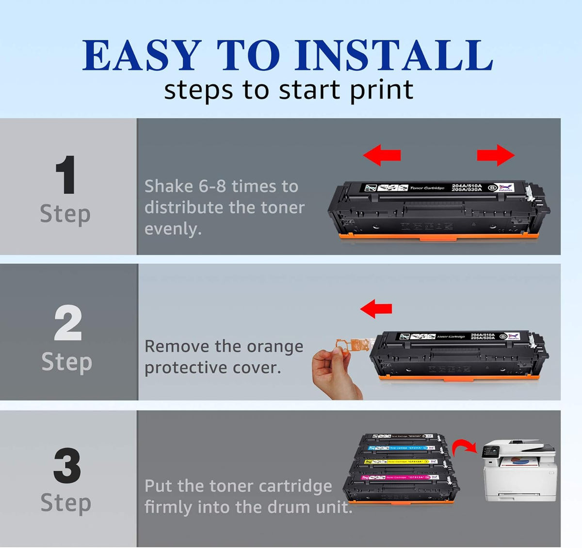 Compatible Toner Cartridge 4-Pack for HP 204A CF510A CF511A CF512A CF513A Pro MFP M180n M180nw M181fw M154a M154nw Color Pro Printer (Black, Cyan, Yellow, Magenta) K876725