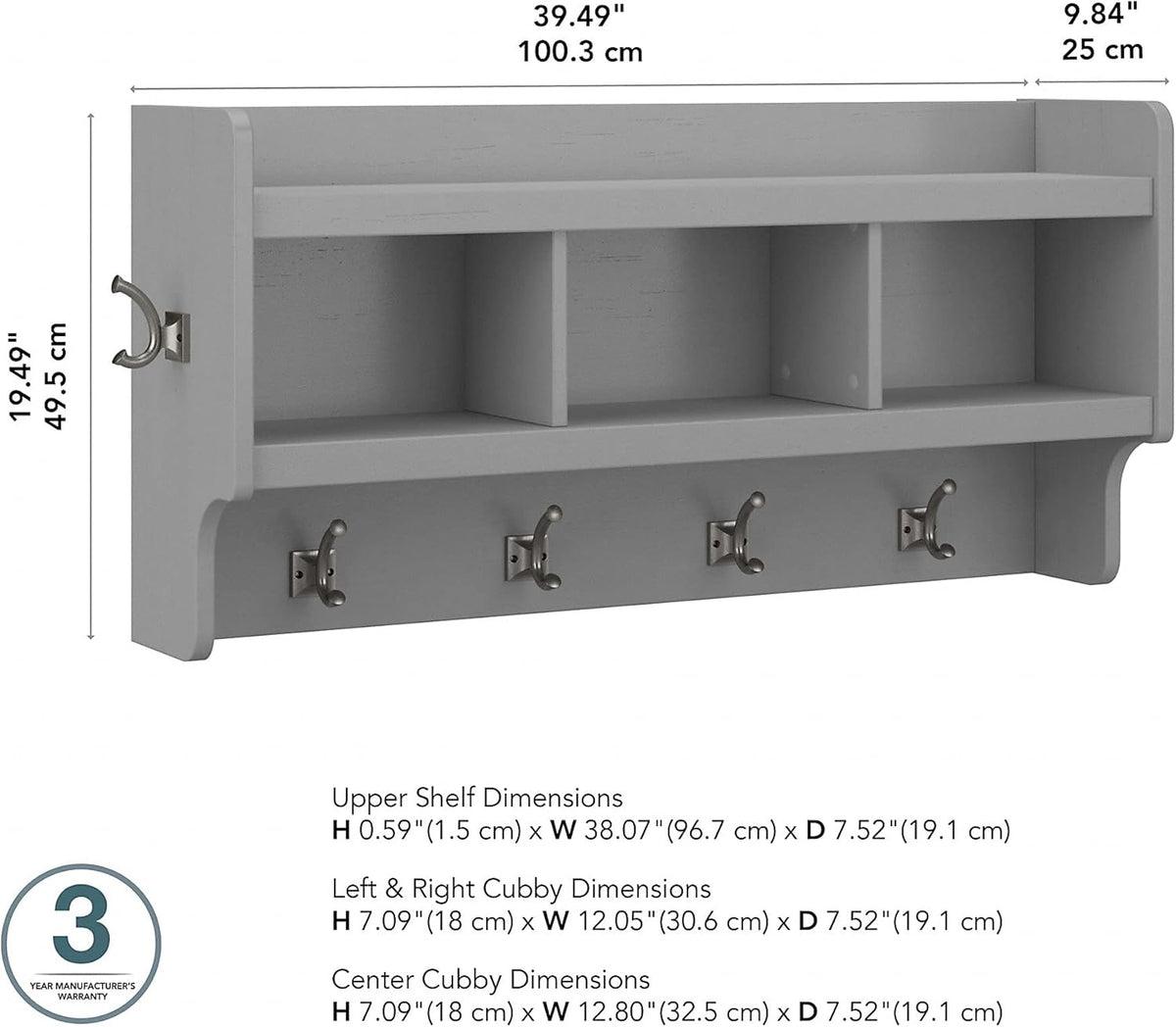 40W Cape Cod Gray Wall Mounted Coat Rack with Shelf B52302