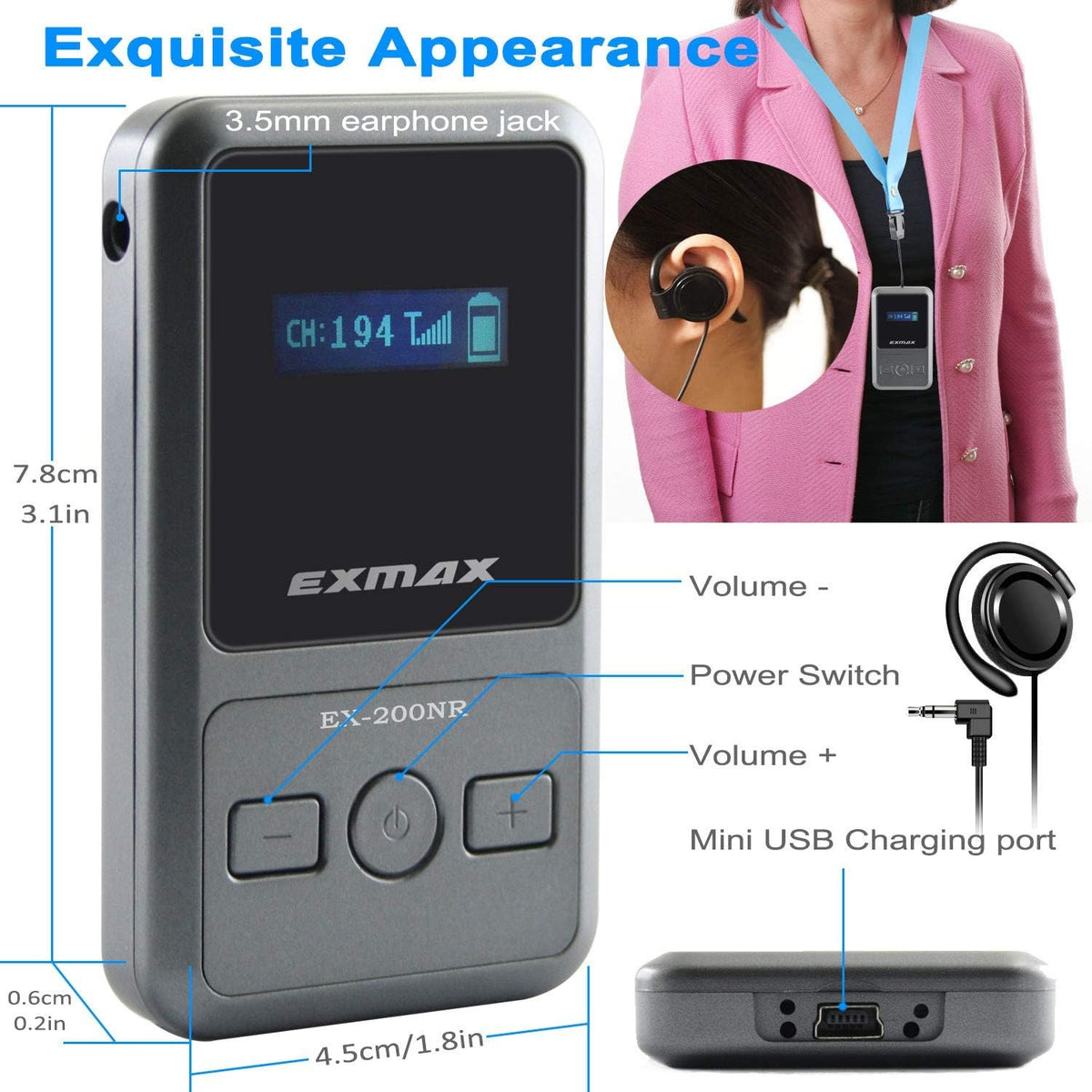 UHF Wireless Tour Guide Device 200 Channels 1 Transmitter & 3 Receivers K31524