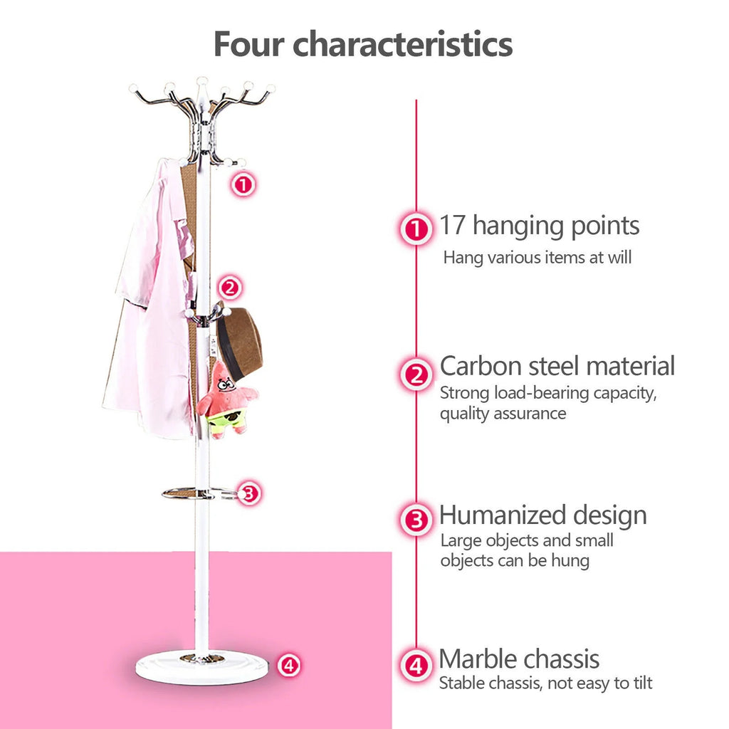 White Marble Metal Coat Rack with 16 Hooks F276858
