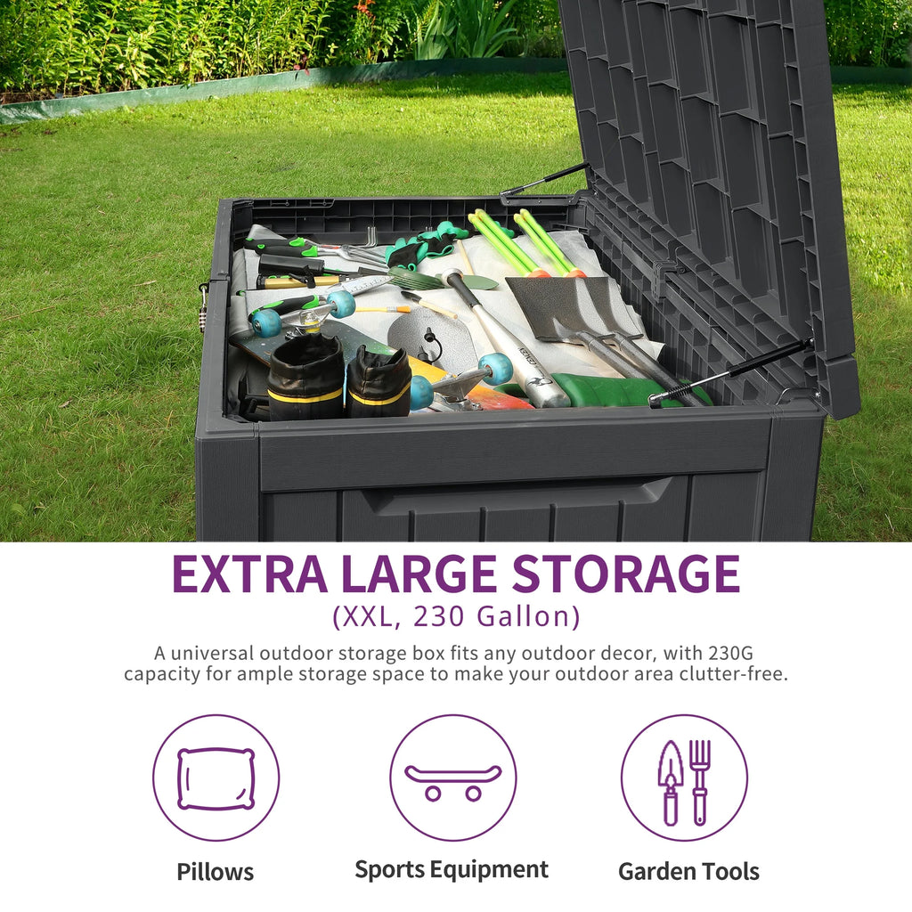 230 Gallon Outdoor Storage Deck Box, Lockable, Black F7148