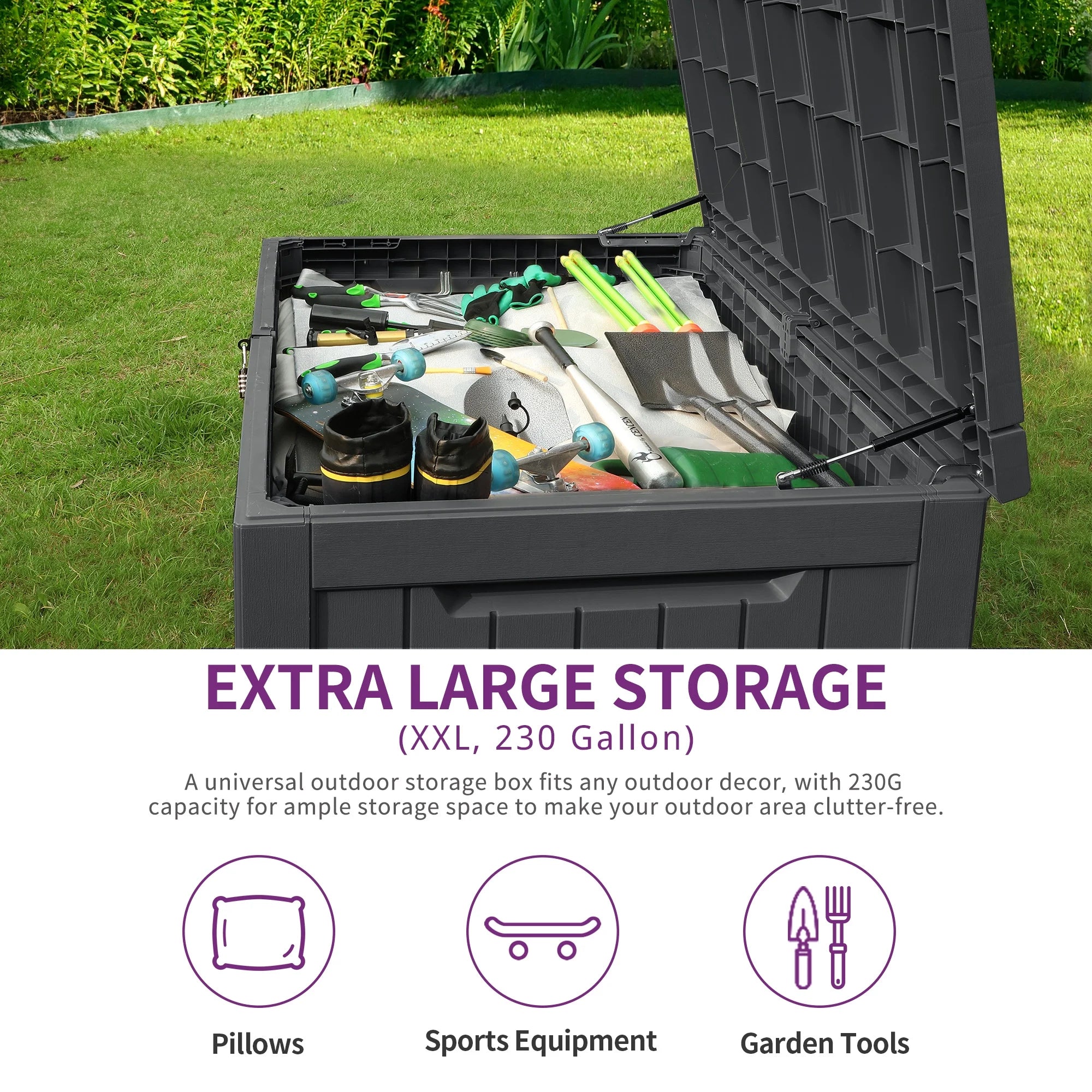 230 Gallon Outdoor Storage Deck Box, Lockable, Black F7148