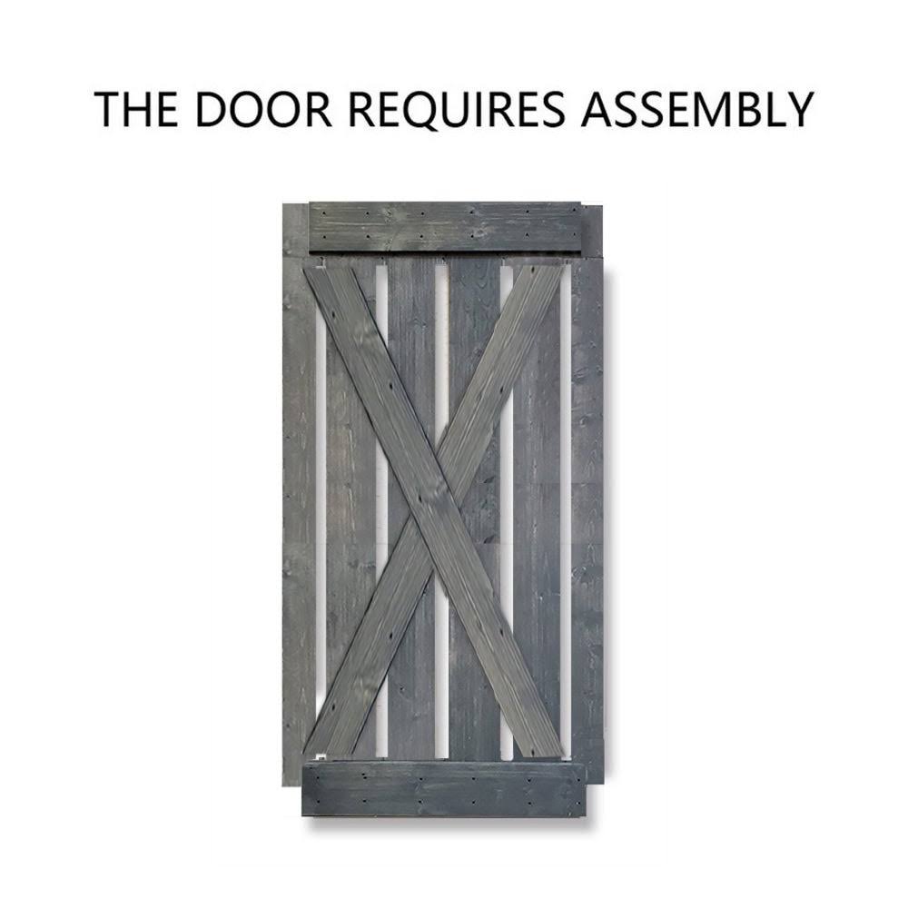 Gray Stained Knotty Pine Wood Interior Sliding Barn Door with Hardware Kit V148246
