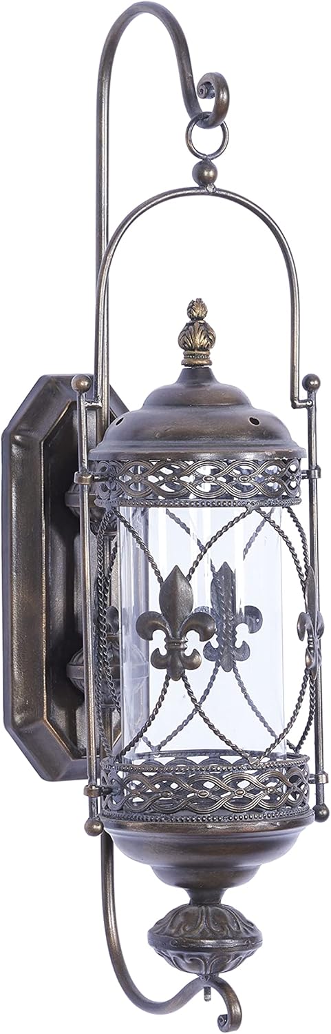 Textured Bronze Metal and Glass Floral Candle Sconce M763164