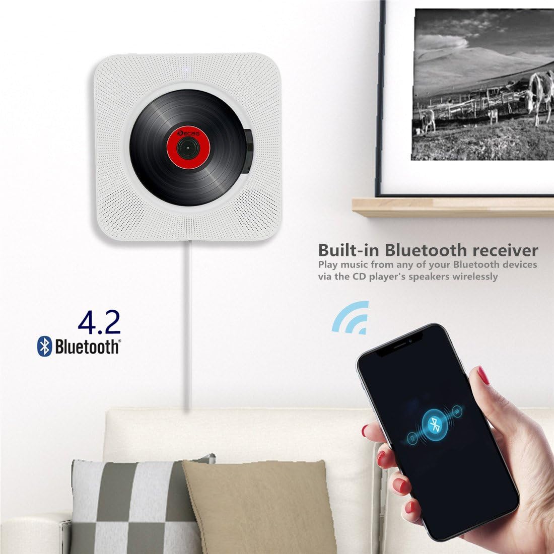 White Portable CD Player with Bluetooth E334