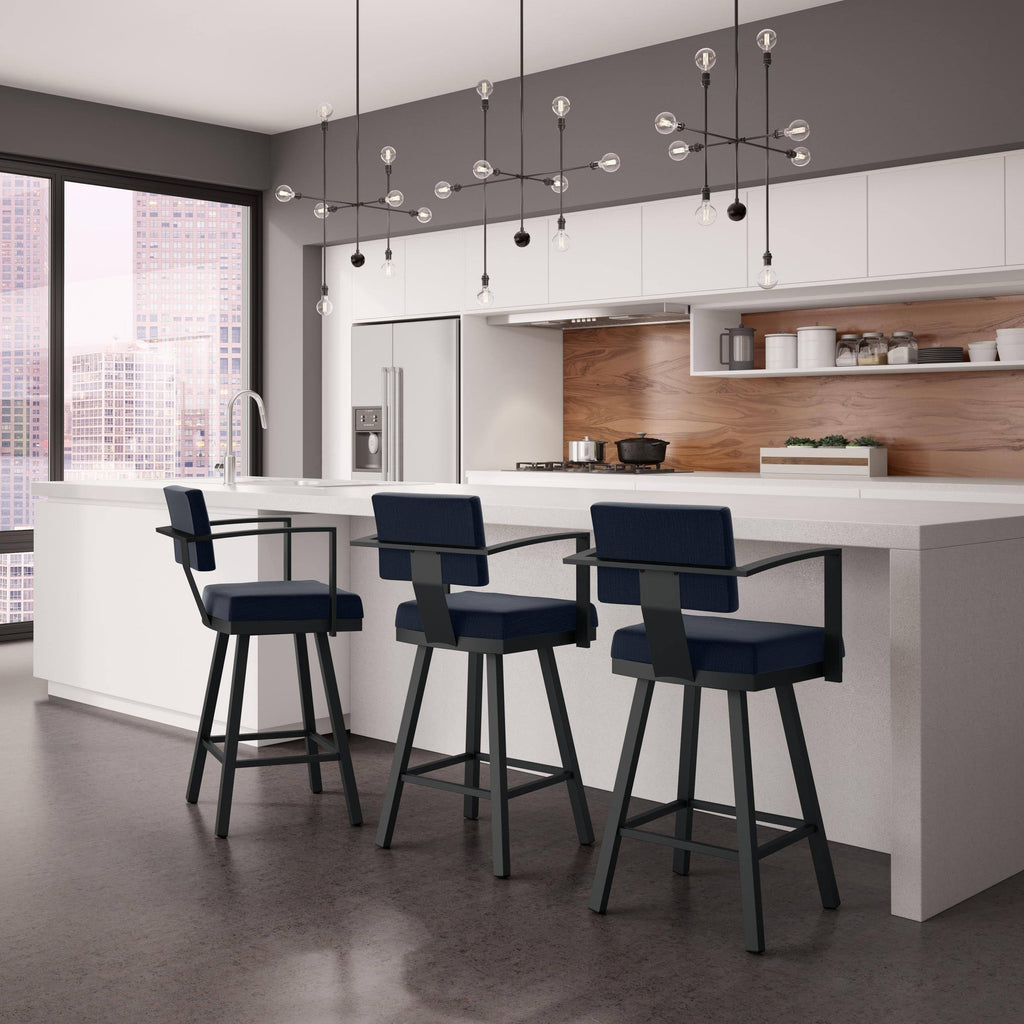 Dark Navy Blue Swivel Bar Stool with Arms D4654