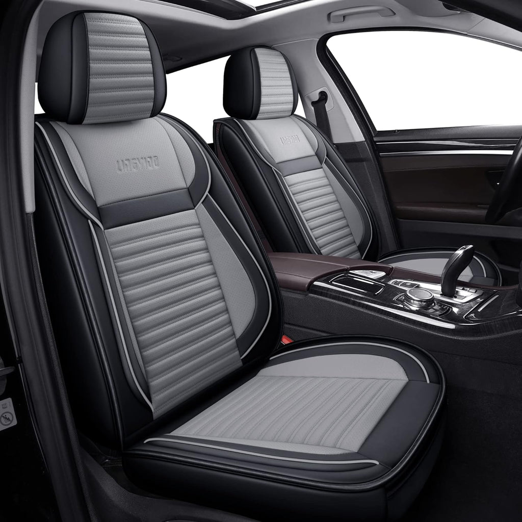 Ice Gray Faux Leather Universal Anti-Slip Car Seat Covers (2 PCS Front Seat) P6688