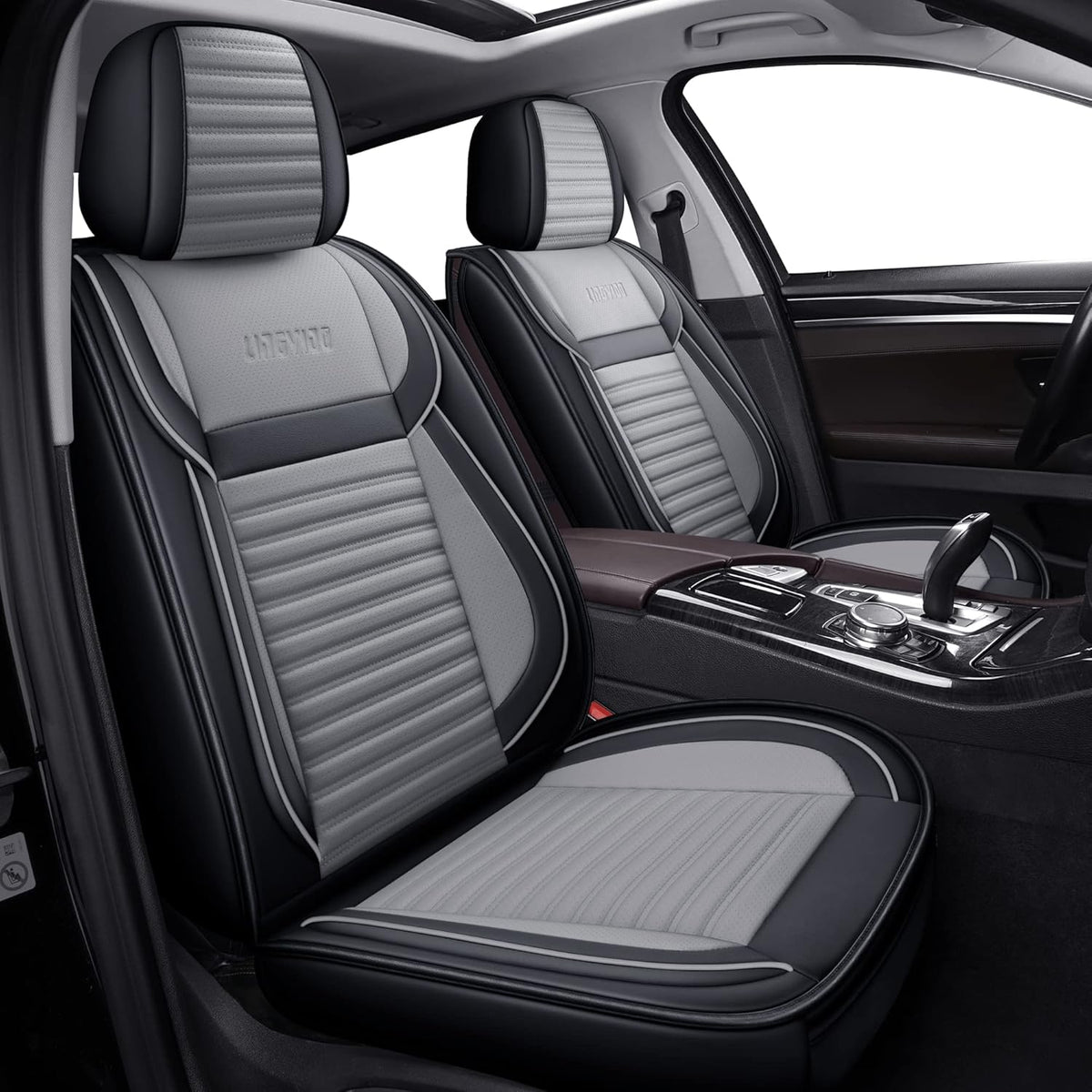 Ice Gray Faux Leather Universal Anti-Slip Car Seat Covers (2 PCS Front Seat) P6688