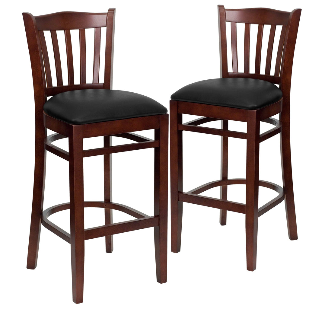Mahogany Wood Vertical Slat Back Barstool B8756