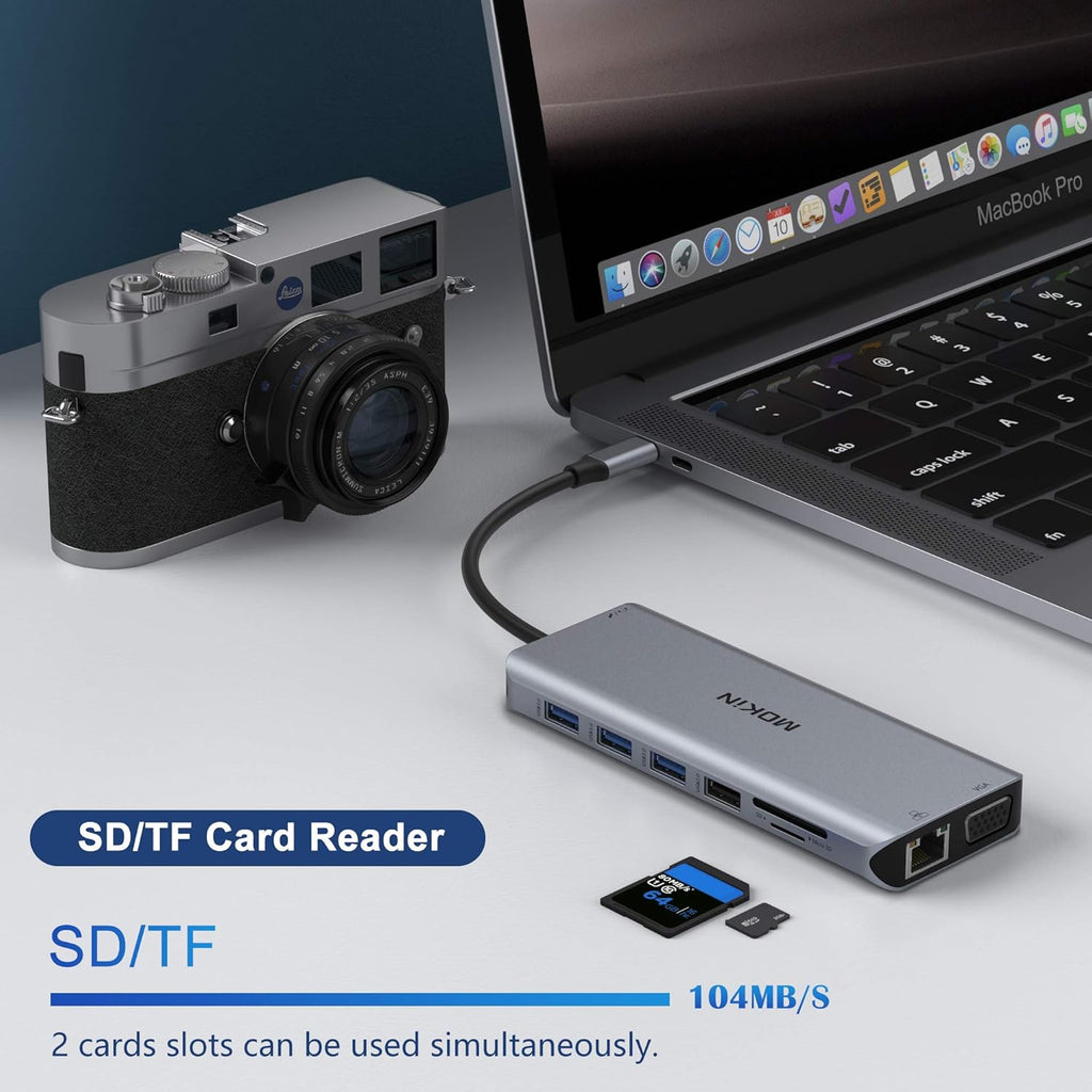 USB C Hub 13 in 1 Triple Display Adapter with Dual HDMI 4K, PD Charger, Gigabit Ethernet, 5 USB Ports, SD/TF Card Reader K387