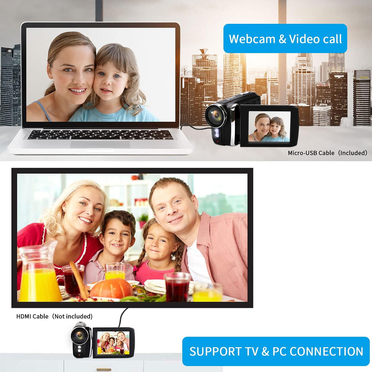 1080P Full HD Digital Camera Recorder for Kids, 36MP, Pack of 2 W265