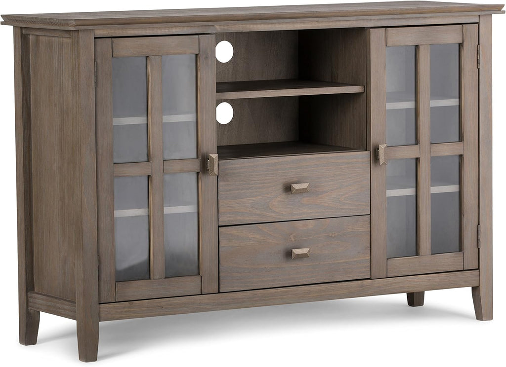 Black Solid Wood TV Media Stand with Storage Shelves and Cabinets W471805