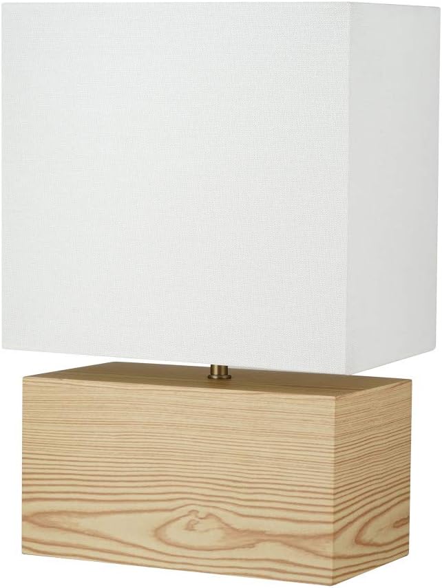 Mid-Century Modern Table Lamp with Square Shade, Blond Wood/Antique Brass T88488