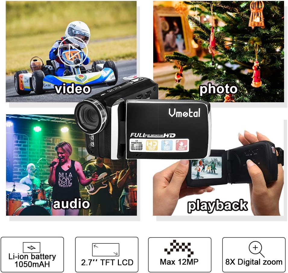 Kids Video Camcorder FHD 1080P 12.0MP 2.8 Inch LCD 8X Digital Zoom Camera Black Pack of 2 P8468