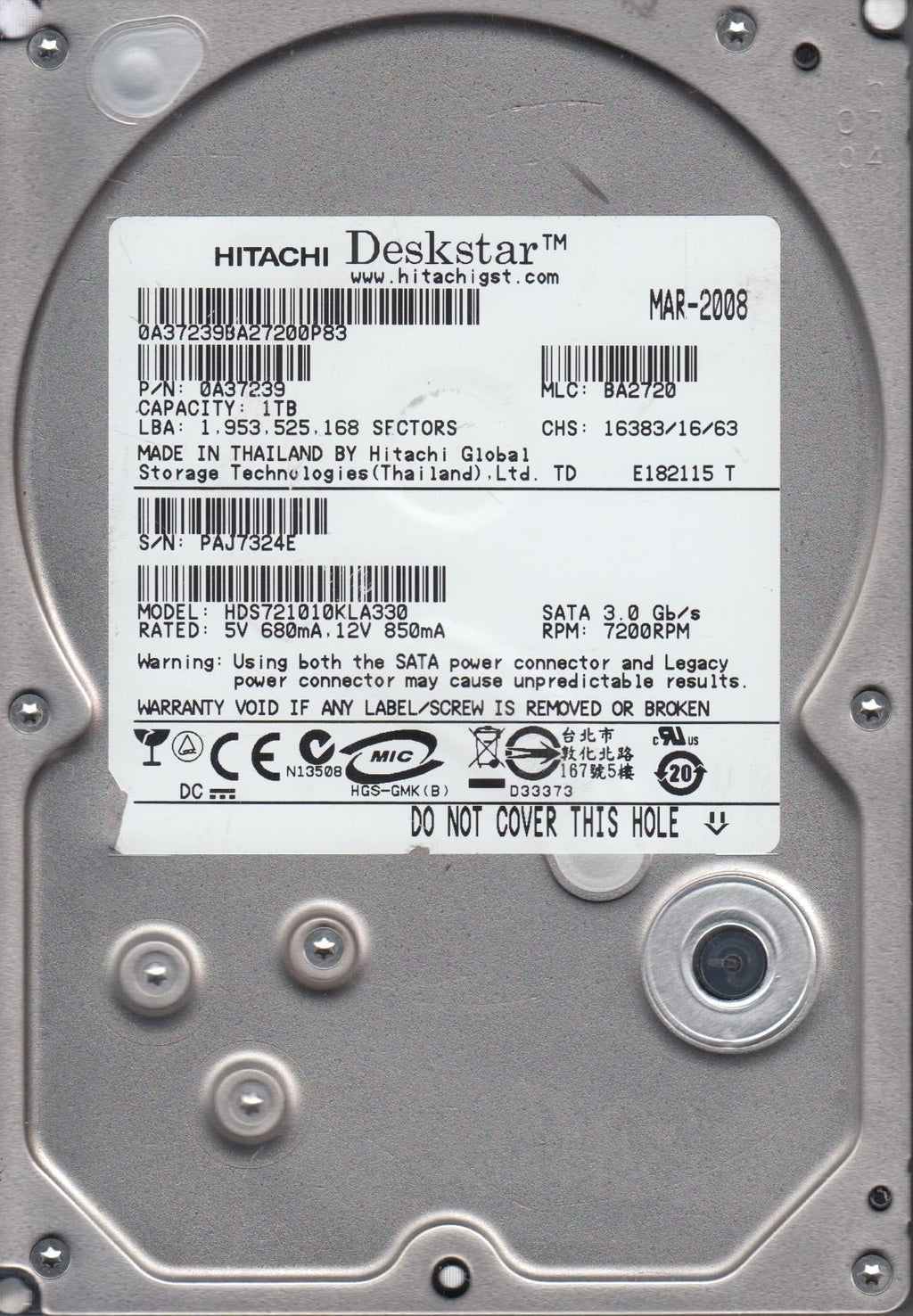 1TB SATA 3.5 Hard Drive L124