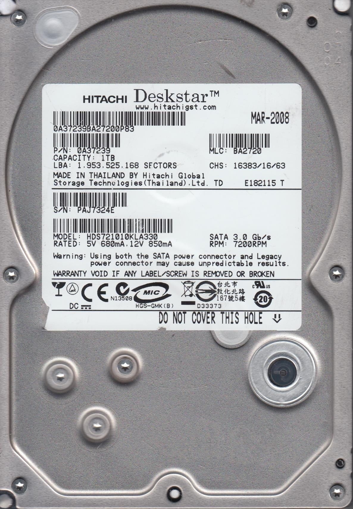1TB SATA 3.5 Hard Drive L124