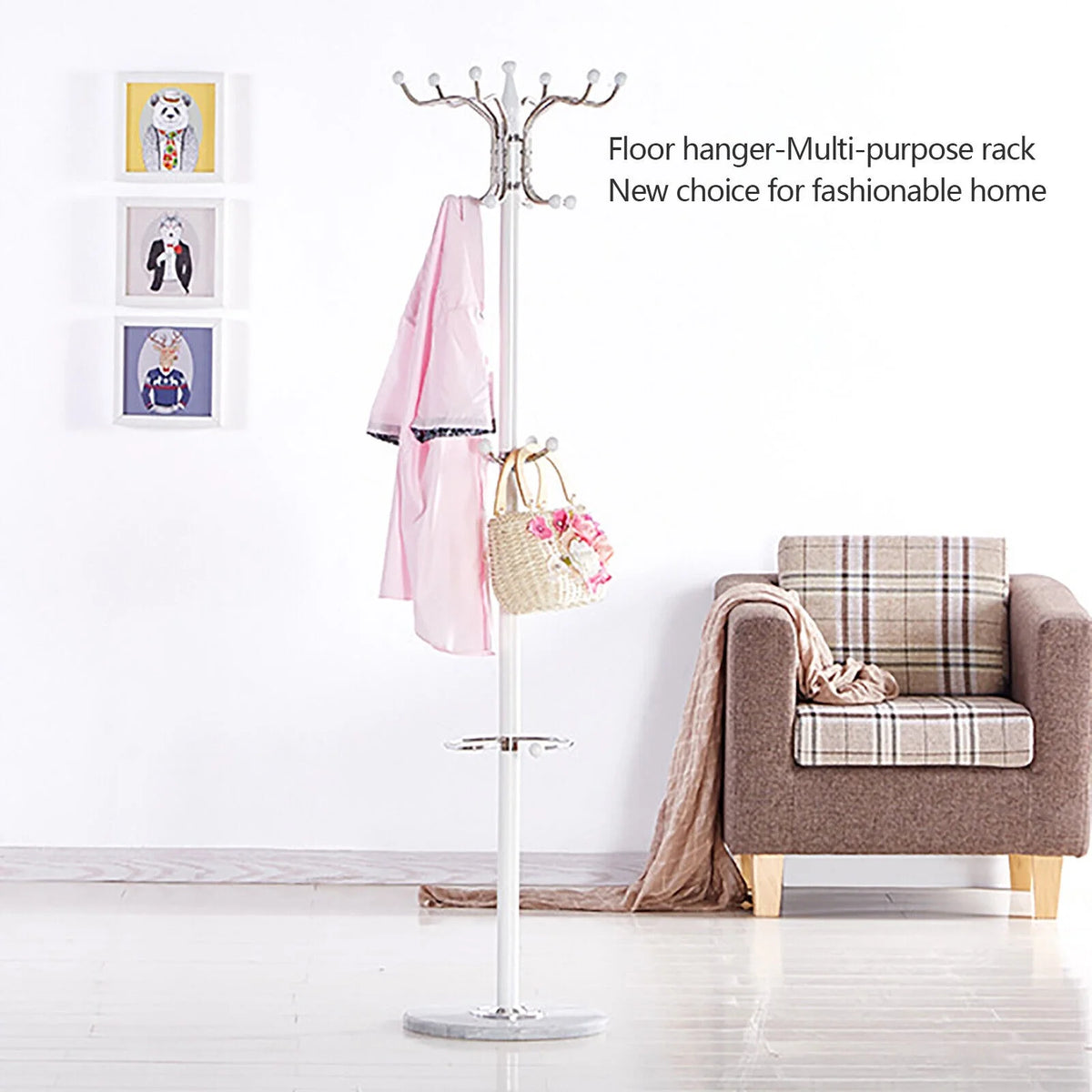 White Marble Metal Coat Rack with 16 Hooks F276858