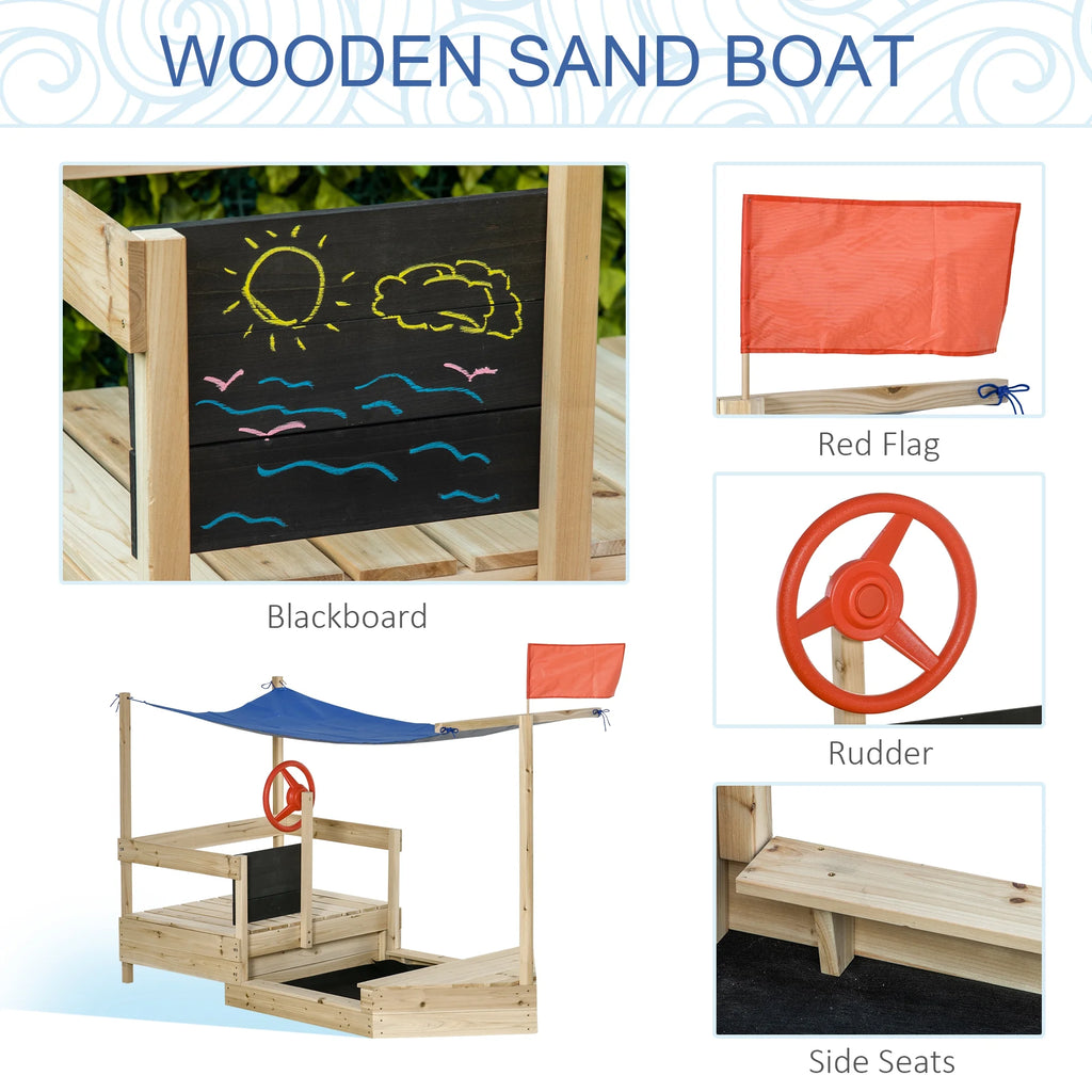 Natural Wood Kids Sandbox with Canopy Shade U496600