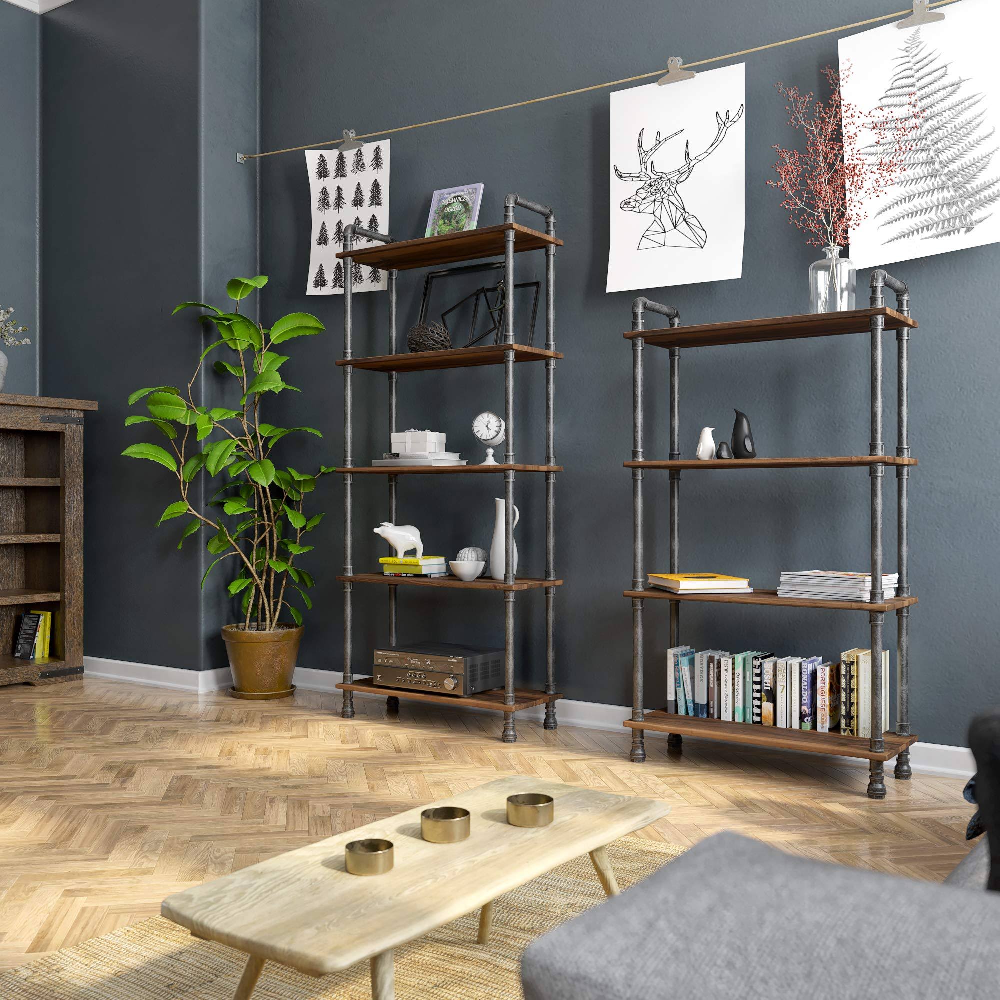5-Tier Solid Pine Wood Bookcase L120
