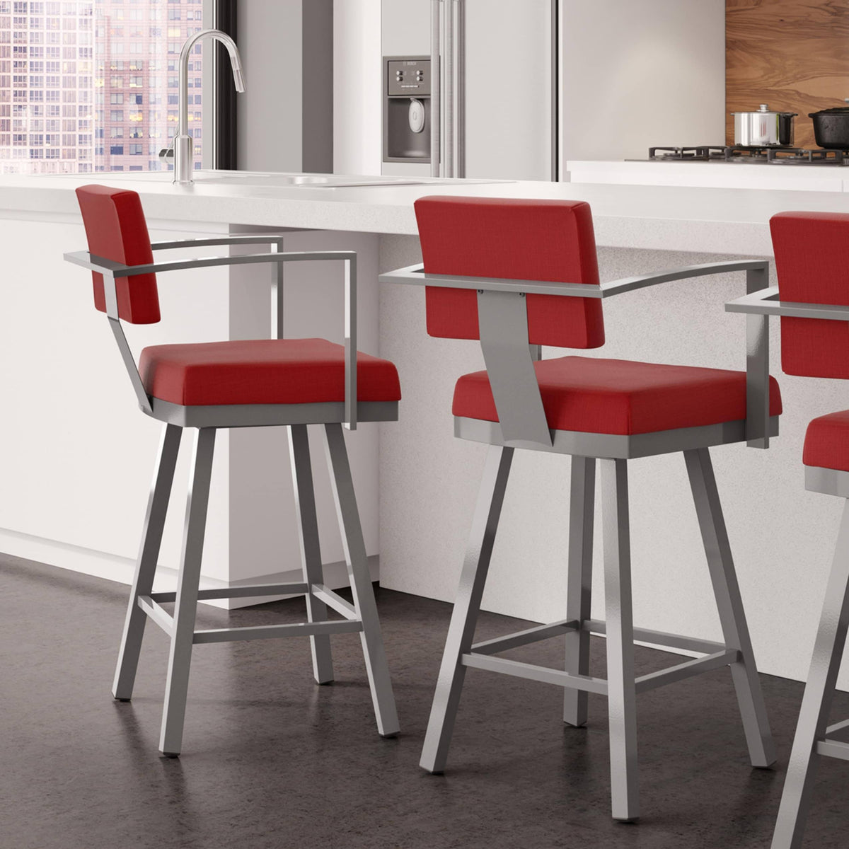 Dark Navy Blue Swivel Bar Stool with Arms D4654