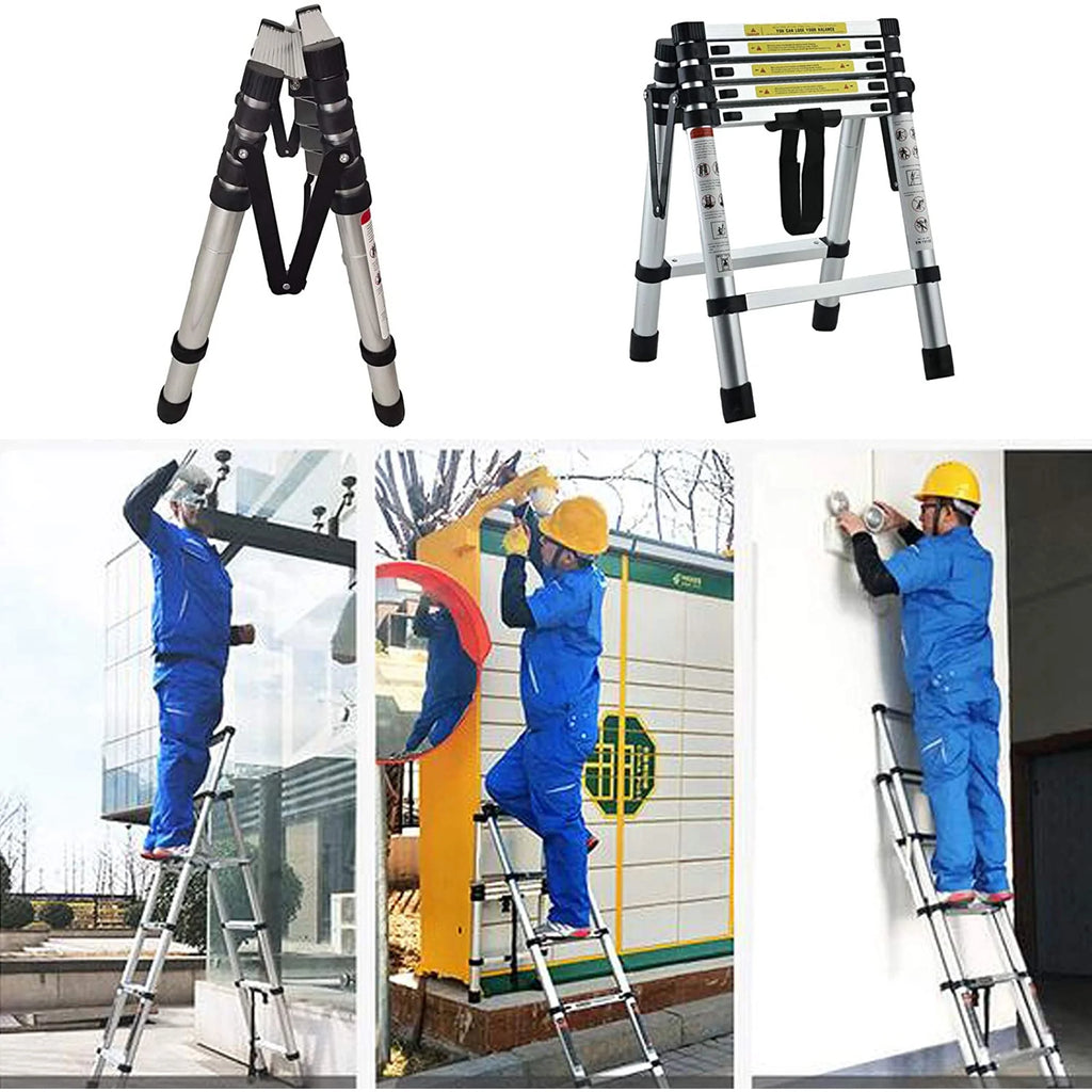 Telescopic Step Ladder Aluminium 330lb Capacity Anti-Slip W2915
