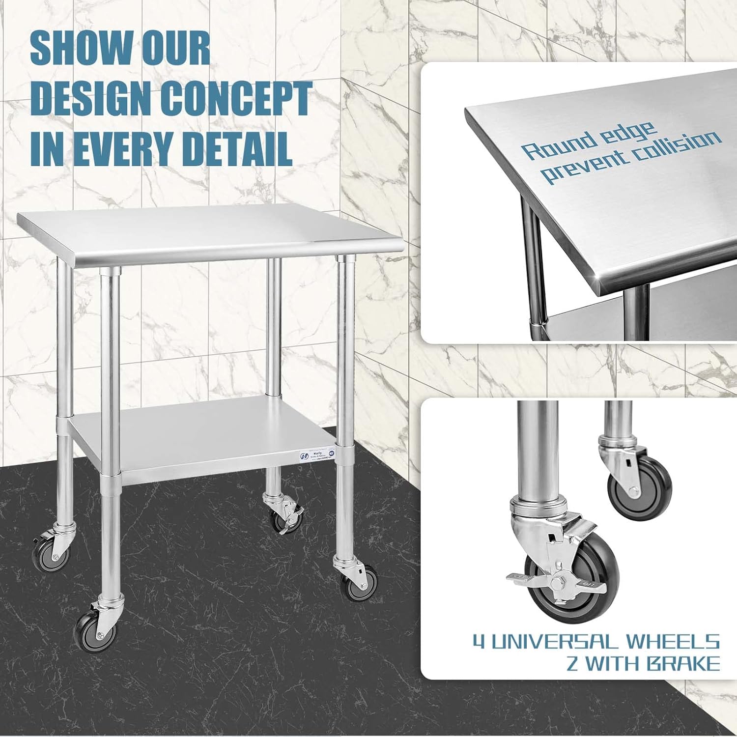 Stainless Steel Table with Caster Wheels and Undershelf U95969