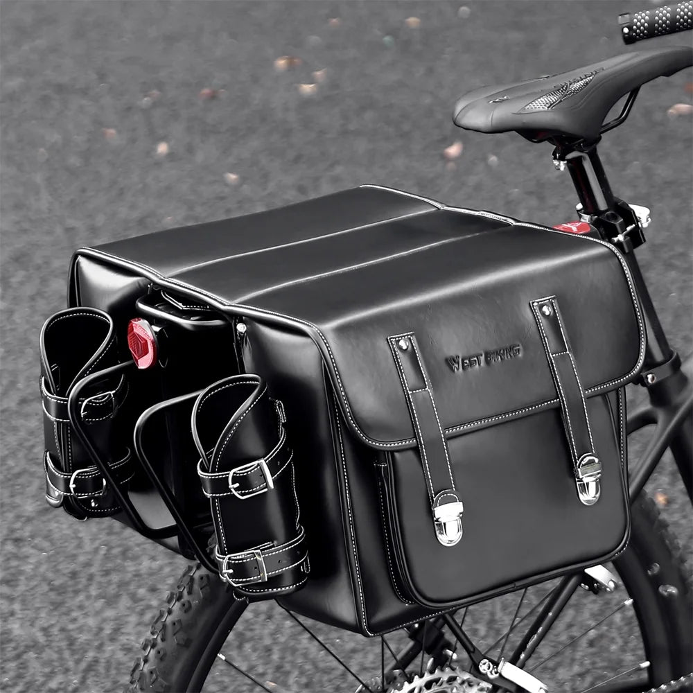 Retro Leather Bike Rear Bag with Side Bag P798