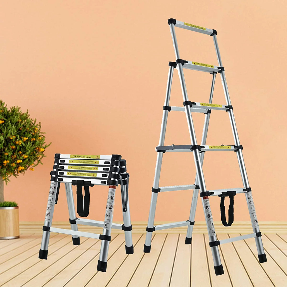 Telescopic Step Ladder Aluminium 330lb Capacity Anti-Slip W2915