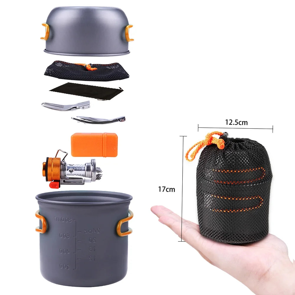 Camping Piezoelectric Ignition Cookware Set with Fork and Spoon B149
