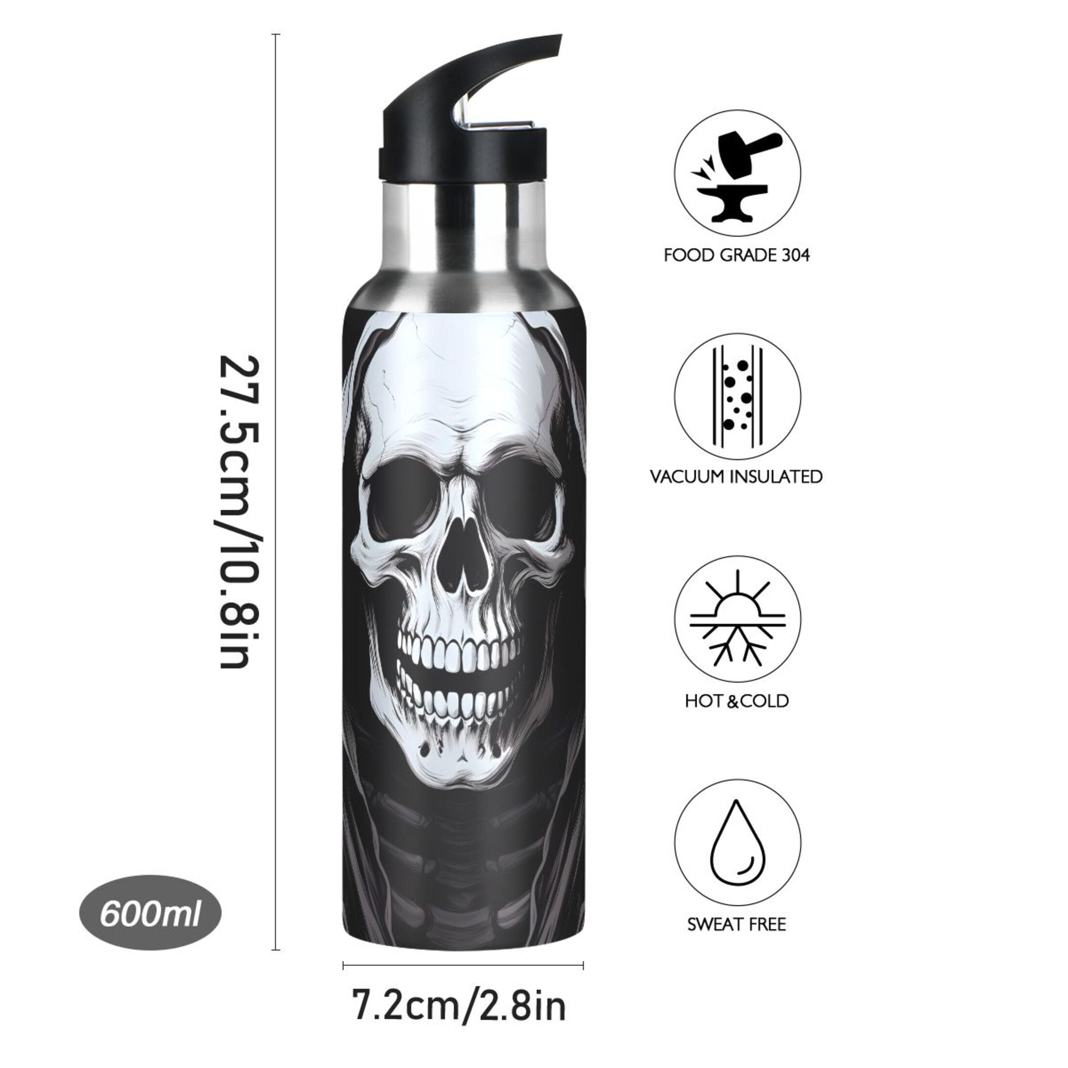 Stainless Steel Insulated Vacuum Flask Water Bottle with Straw Lid X94139
