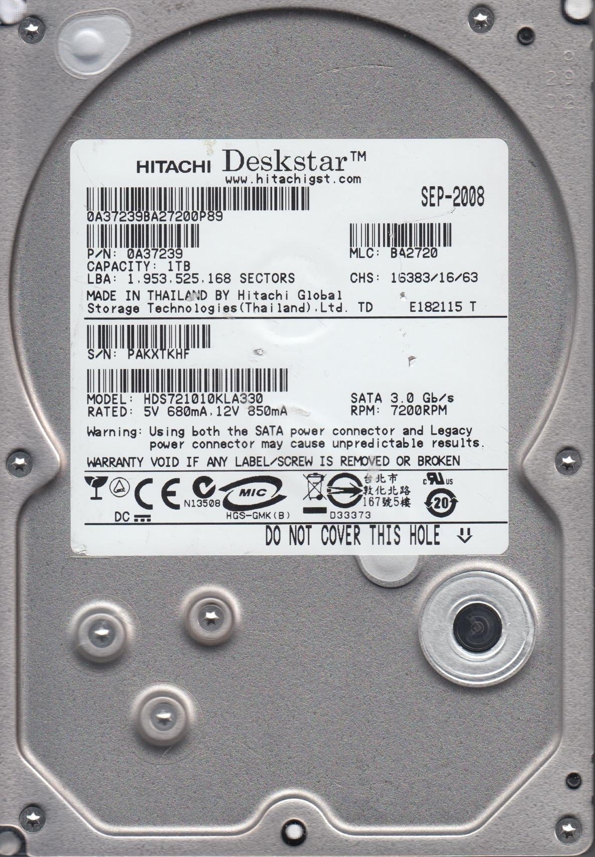 1TB SATA 3.5 Hard Drive L124
