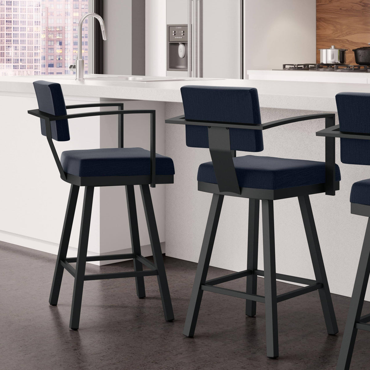 Dark Navy Blue Swivel Bar Stool with Arms D4654