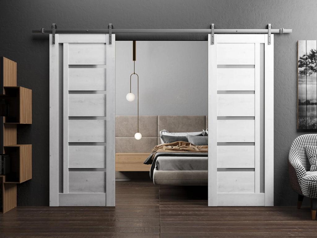 Nordic White Double Barn Door with Frosted Glass R91445