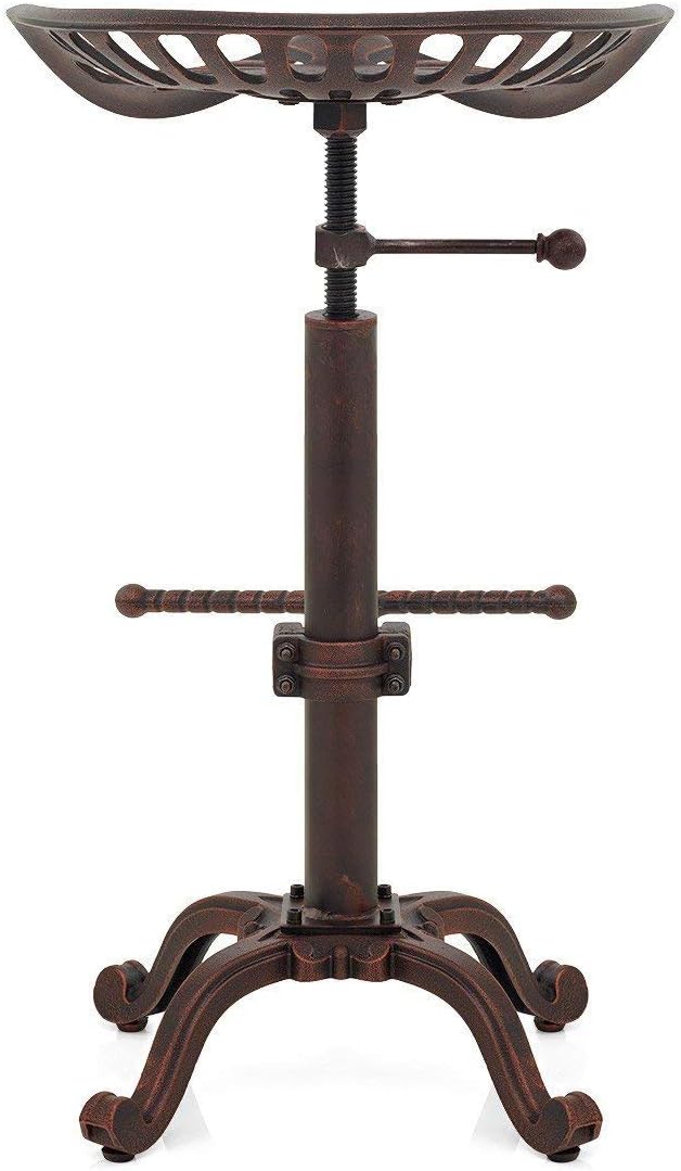 Rustic Industrial Bar Stool Cast Iron Adjustable Height Swivel X5096