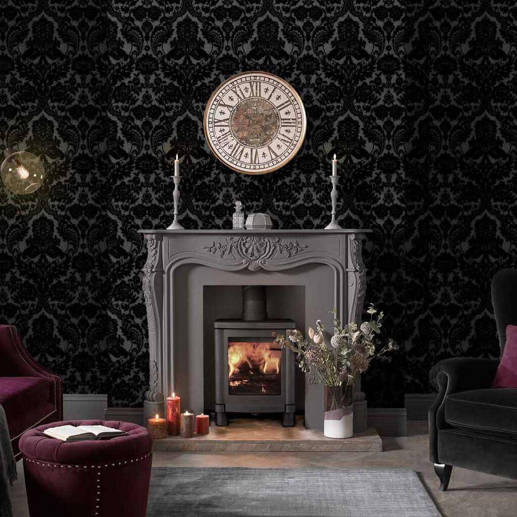 Gothic Damask Noir Wallpaper C69219