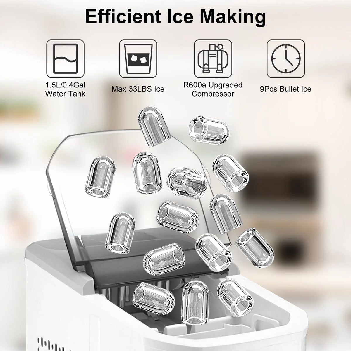 Portable Countertop Ice Maker with Ice Scoop and Basket P51199