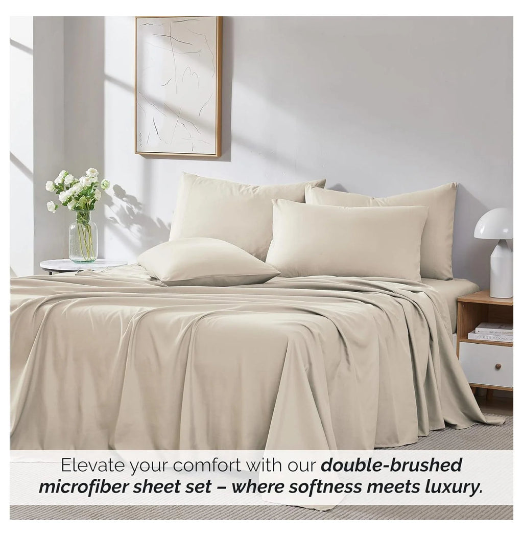 6-Piece Full Size Extra Deep Pocket Sheet Set with Flat and Fitted Sheet, 4 Pillowcases B668
