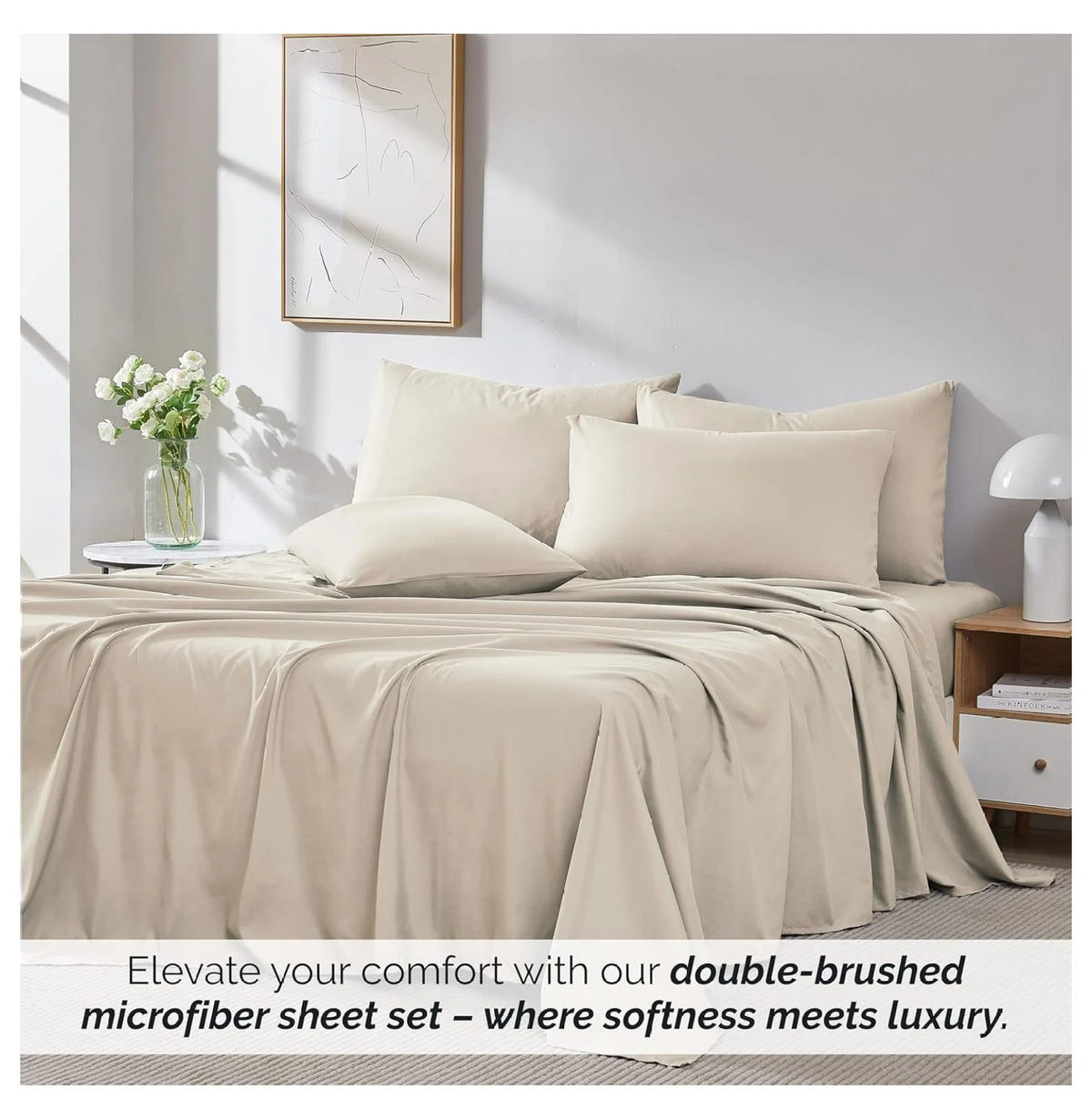 6-Piece Full Size Extra Deep Pocket Sheet Set with Flat and Fitted Sheet, 4 Pillowcases B668