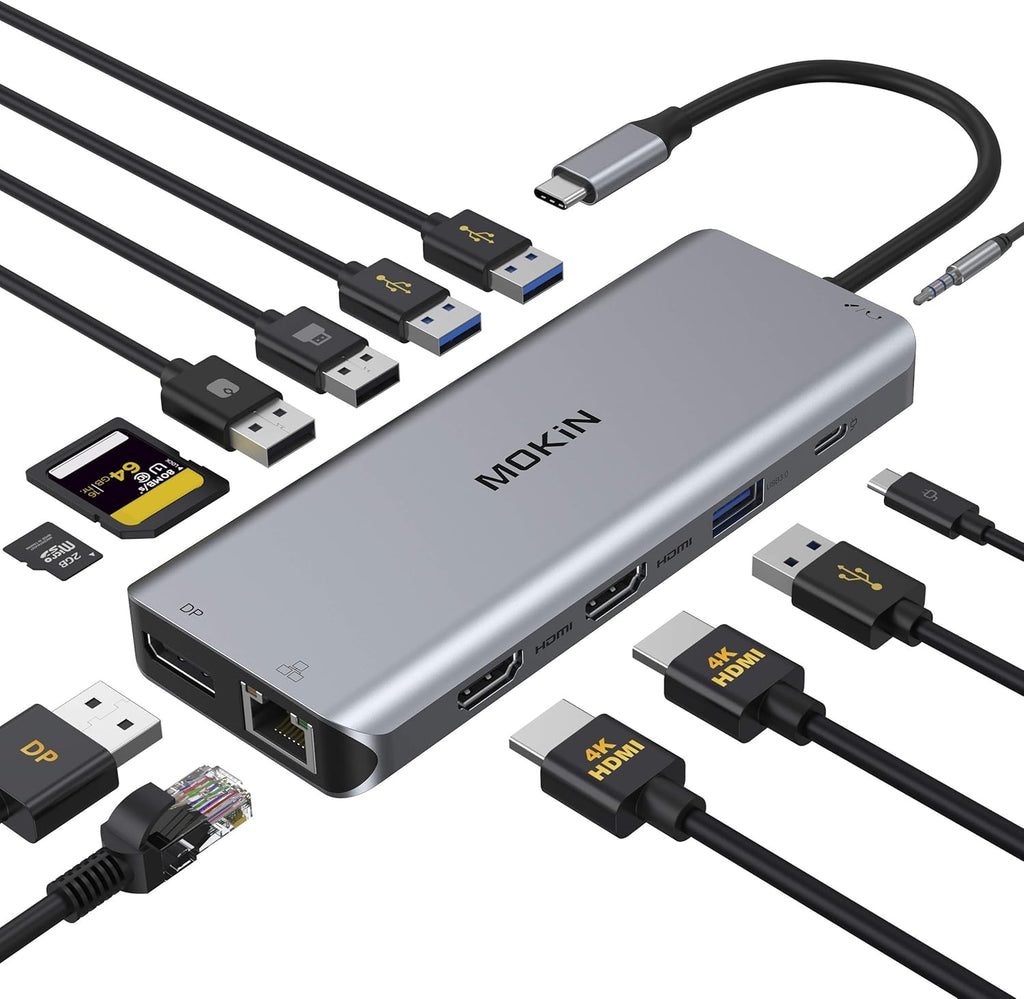 USB C Hub 13 in 1 Triple Display Adapter with Dual HDMI 4K, PD Charger, Gigabit Ethernet, 5 USB Ports, SD/TF Card Reader K387