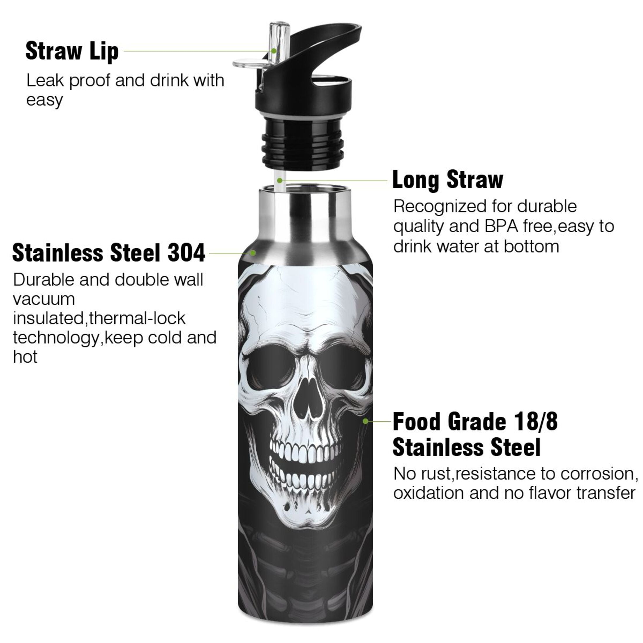 Stainless Steel Insulated Vacuum Flask Water Bottle with Straw Lid X94139