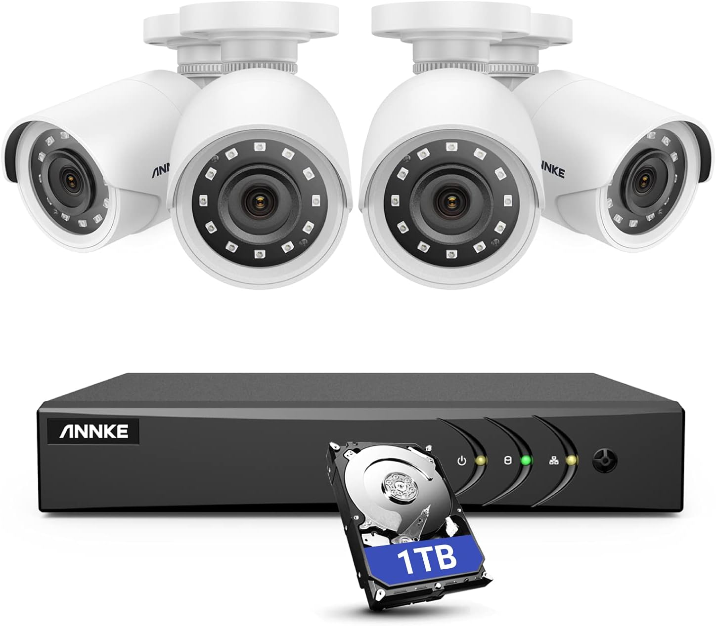 5MP Wired Security Camera System, 8CH DVR with 1 TB Hard Drive, 4 Weatherproof Bullet Cameras, 100 ft Night Vision Q60785