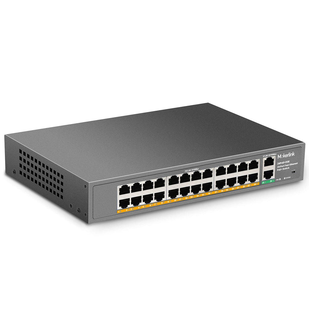 28 Port PoE Gigabit Managed Switch, 24 GE PoE Port, 4 GE Uplink, 4 Combo SFP, 300W, L2+ Smart Managed, Rackmount Fanless S984