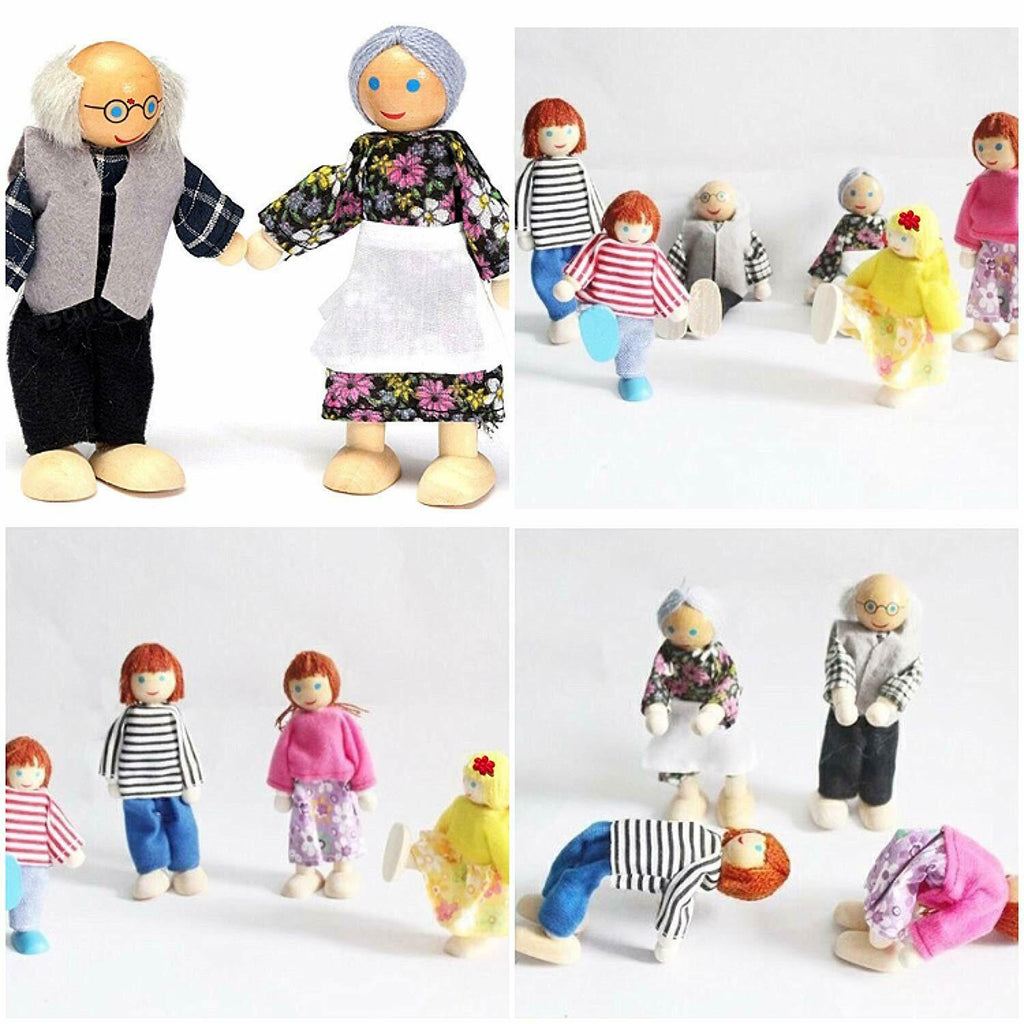 7 Pcs Kids Wooden Dollhouse Family Dolls Figures Pretend Play Toys W252514