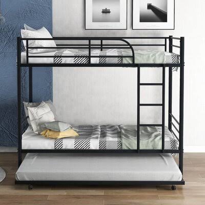 Twin Over Twin Metal Bunk Bed with Trundle, Black W438503