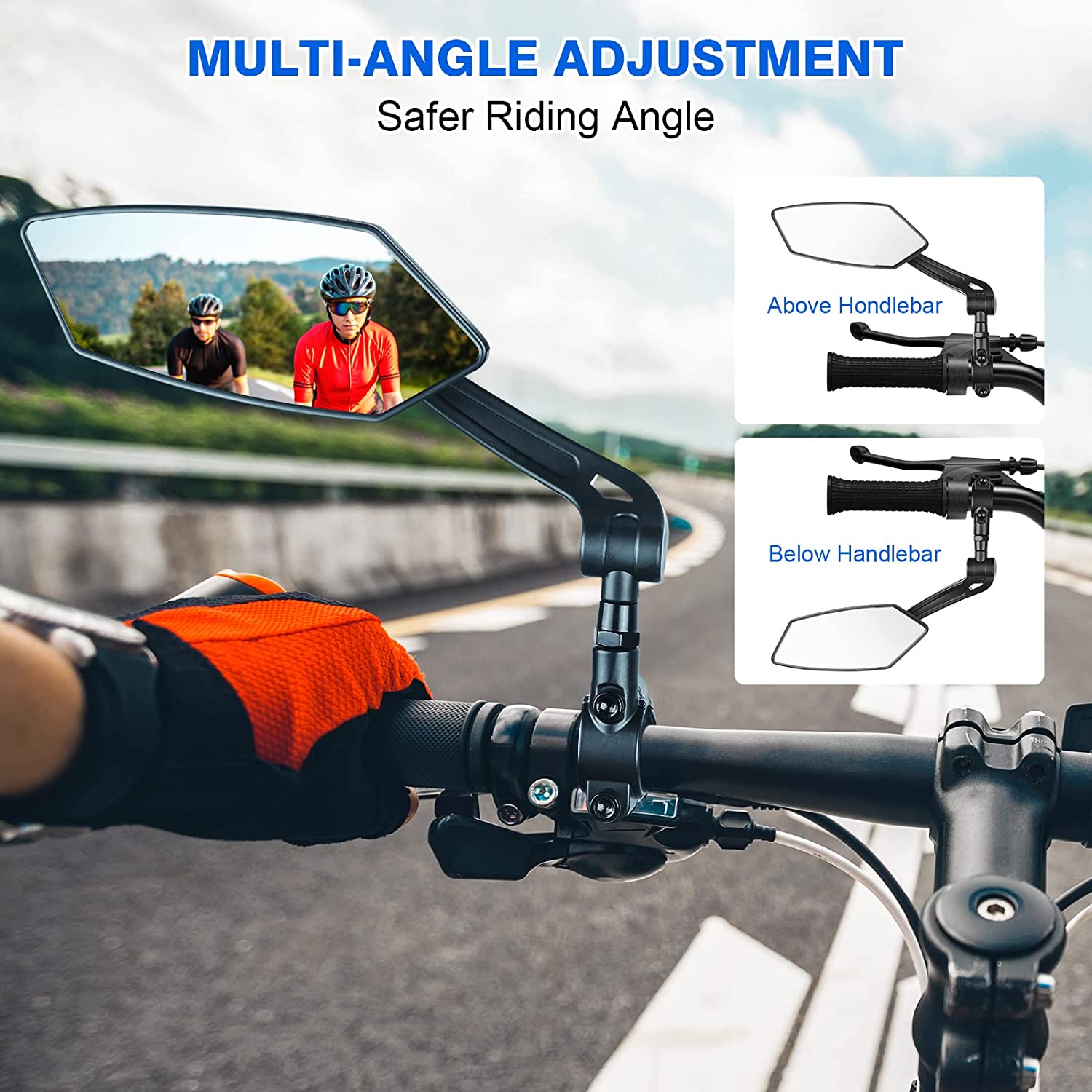 Bike Mirror, Rotatable Bicycle Rearview Mirror with HD Automotive Grade Glass Lens H206