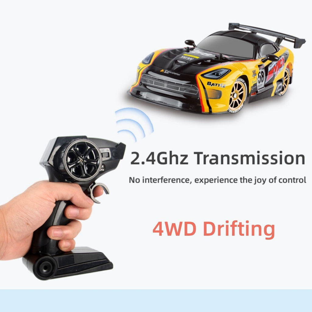 Yellow 4WD Remote Control Drift Car with 2 Batteries B9077