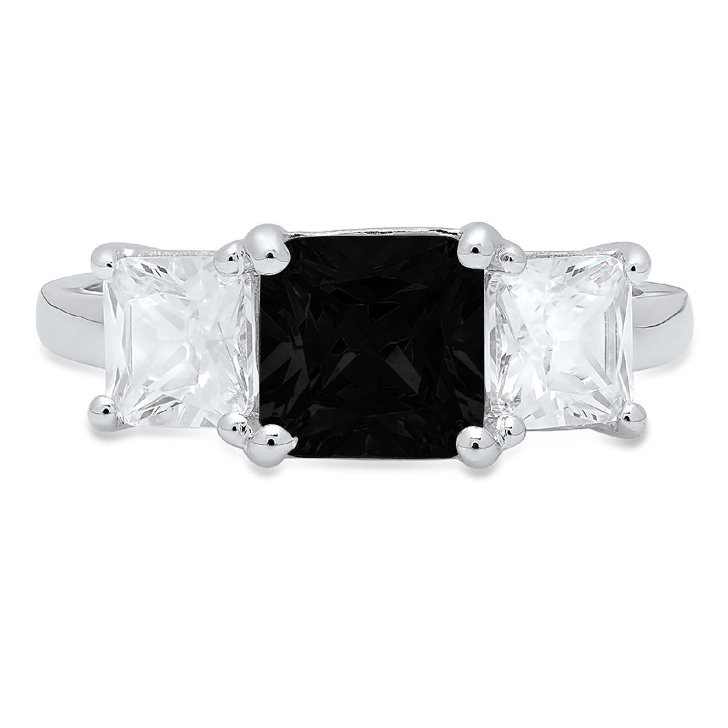 18K White Gold Three-Stone Ring with Clear Simulated Diamond R6556