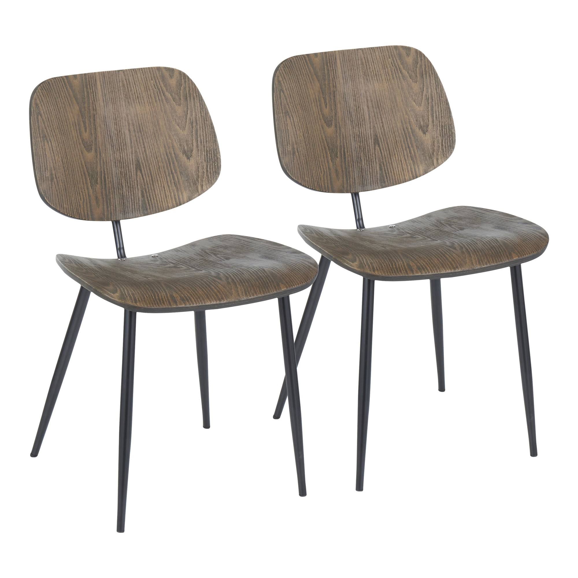 Set of 2 Black Metal and Curved Espresso Wood Industrial Chair O336