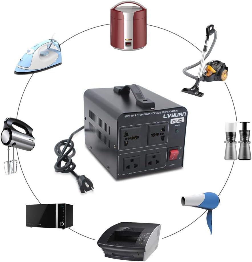 Voltage Transformer Converter 1000 Watt Step Up/Down with 2 US Outlets, 2 Universal Outlets F9759